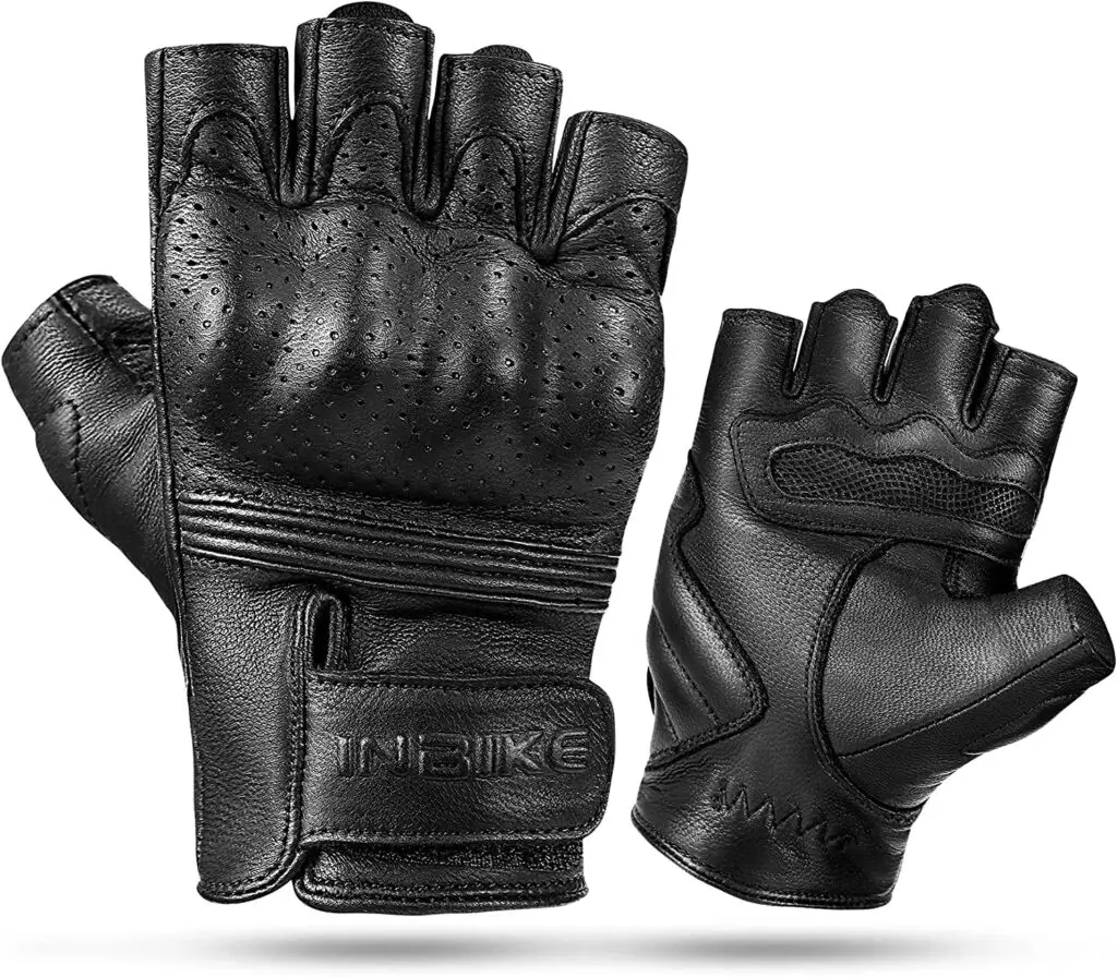 INBIKE Fingerless Motorcycle Gloves Breathable Goatskin Leather